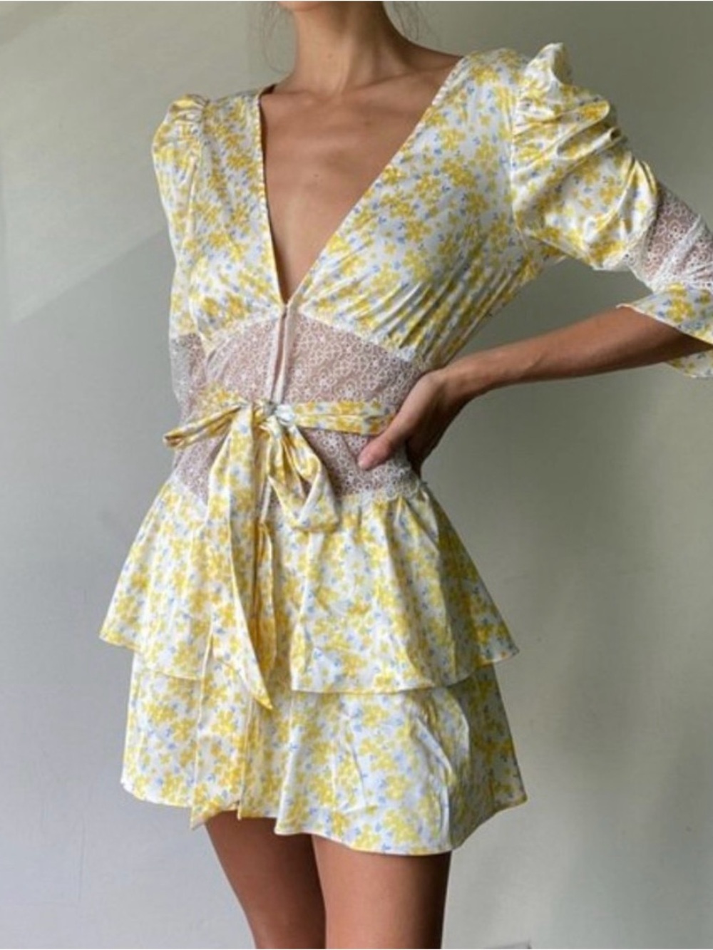For Love & Lemons Daffodil Robe M NWT Yellow Floral Satin Lace Robe Cottagecore
